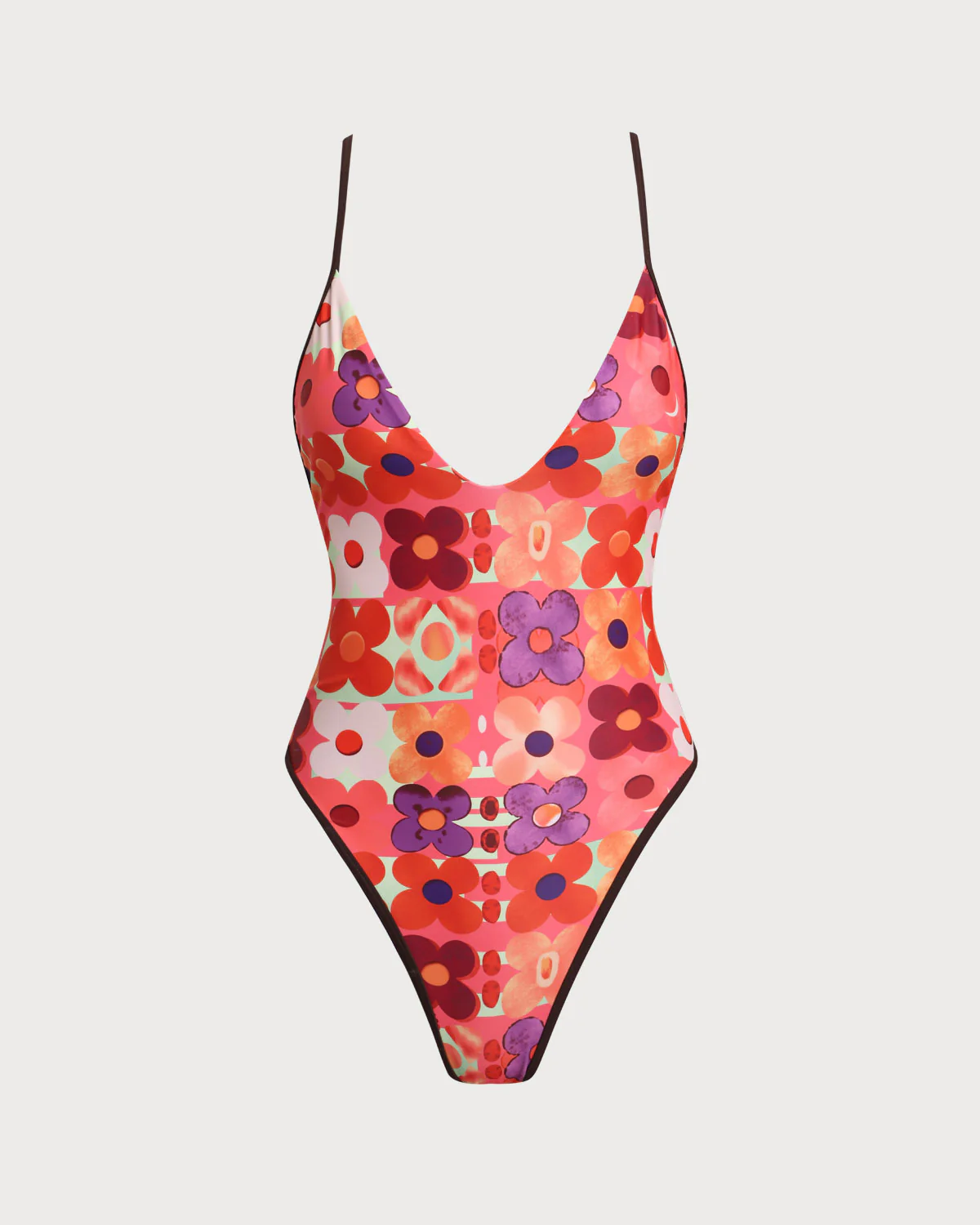 Red Floral Corset One-Piece Swimsuit - Image 2