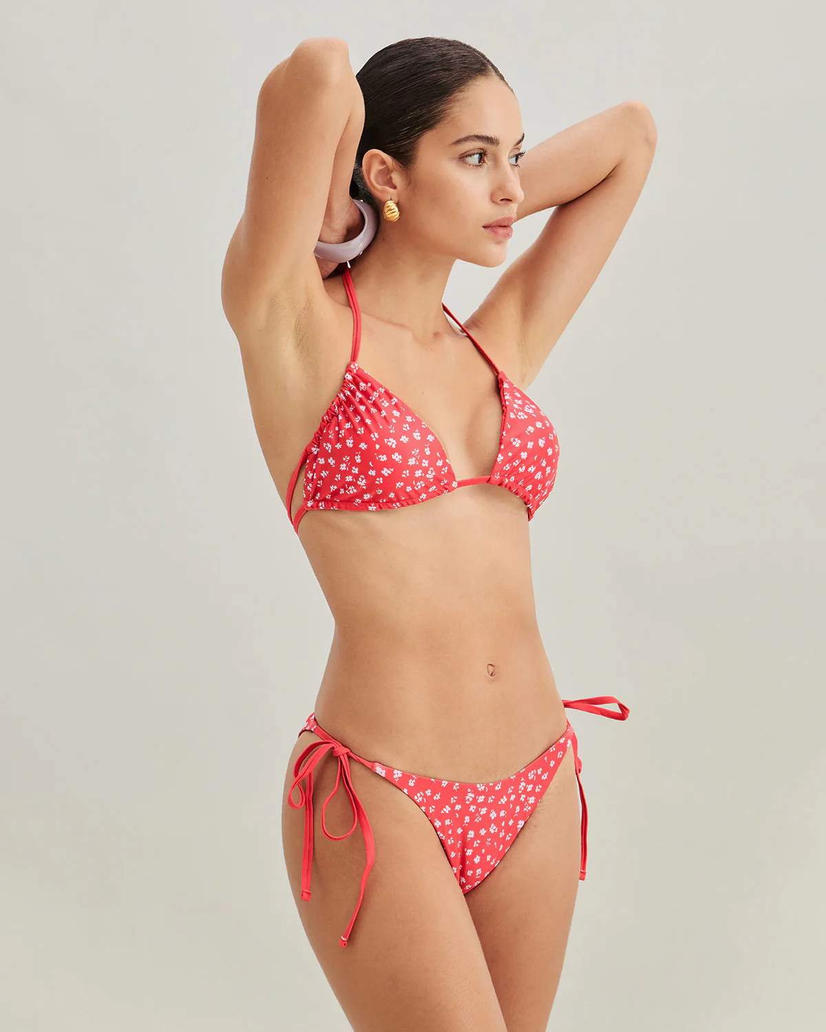 Red Floral Drawstring Triangle Bikini Set - Image 3