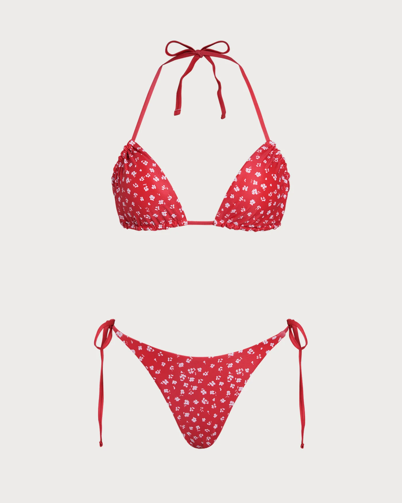 Red Floral Drawstring Triangle Bikini Set - Image 7