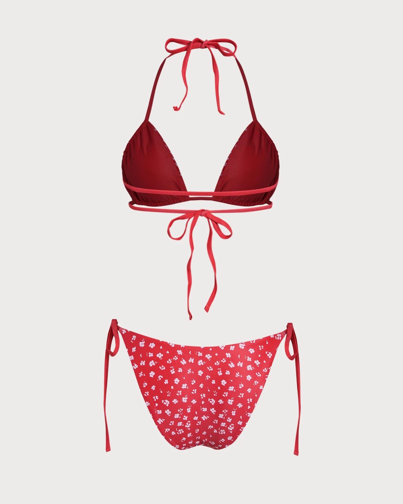 Red Floral Drawstring Triangle Bikini Set - Image 8