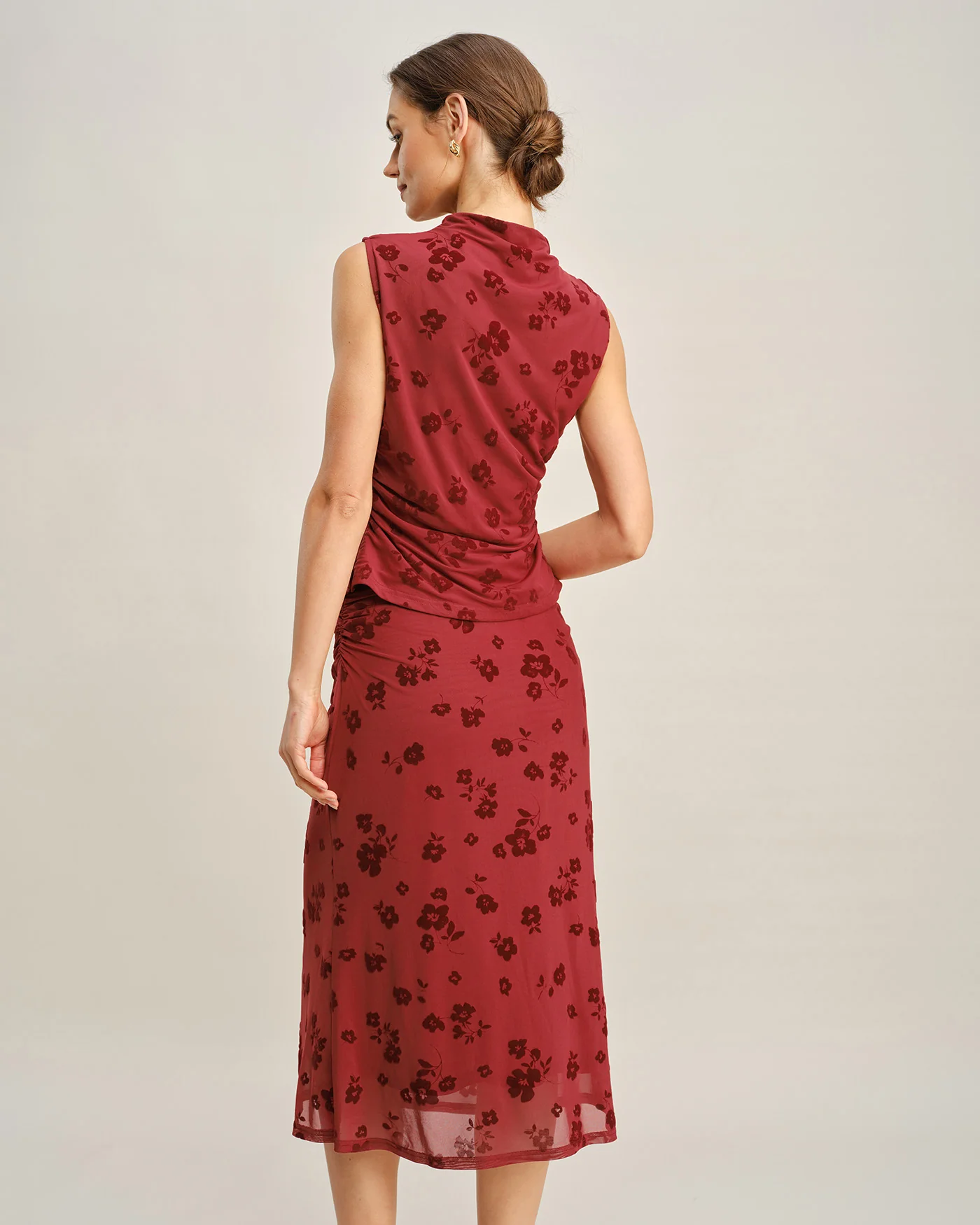 Red Floral Mermaid Midi Skirt - Image 4
