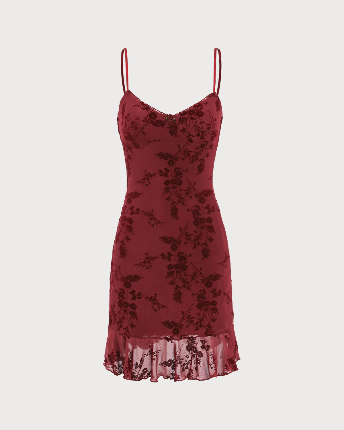 Red Floral Mesh Slip Mini Dress - Image 7