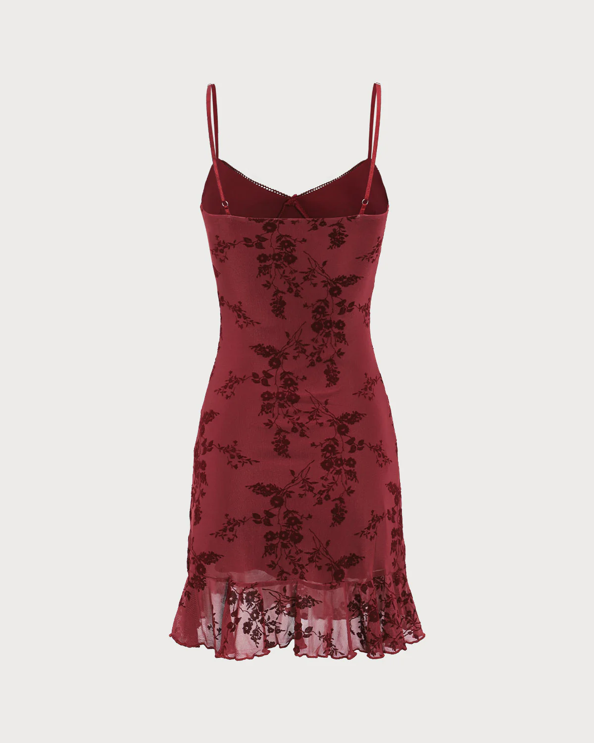 Red Floral Mesh Slip Mini Dress - Image 8