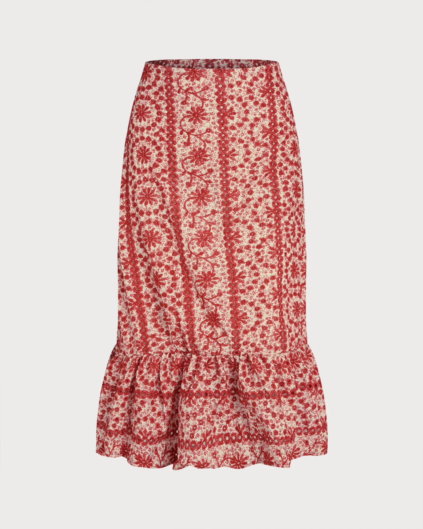 Red Floral Ruched Midi Skirt - Image 4