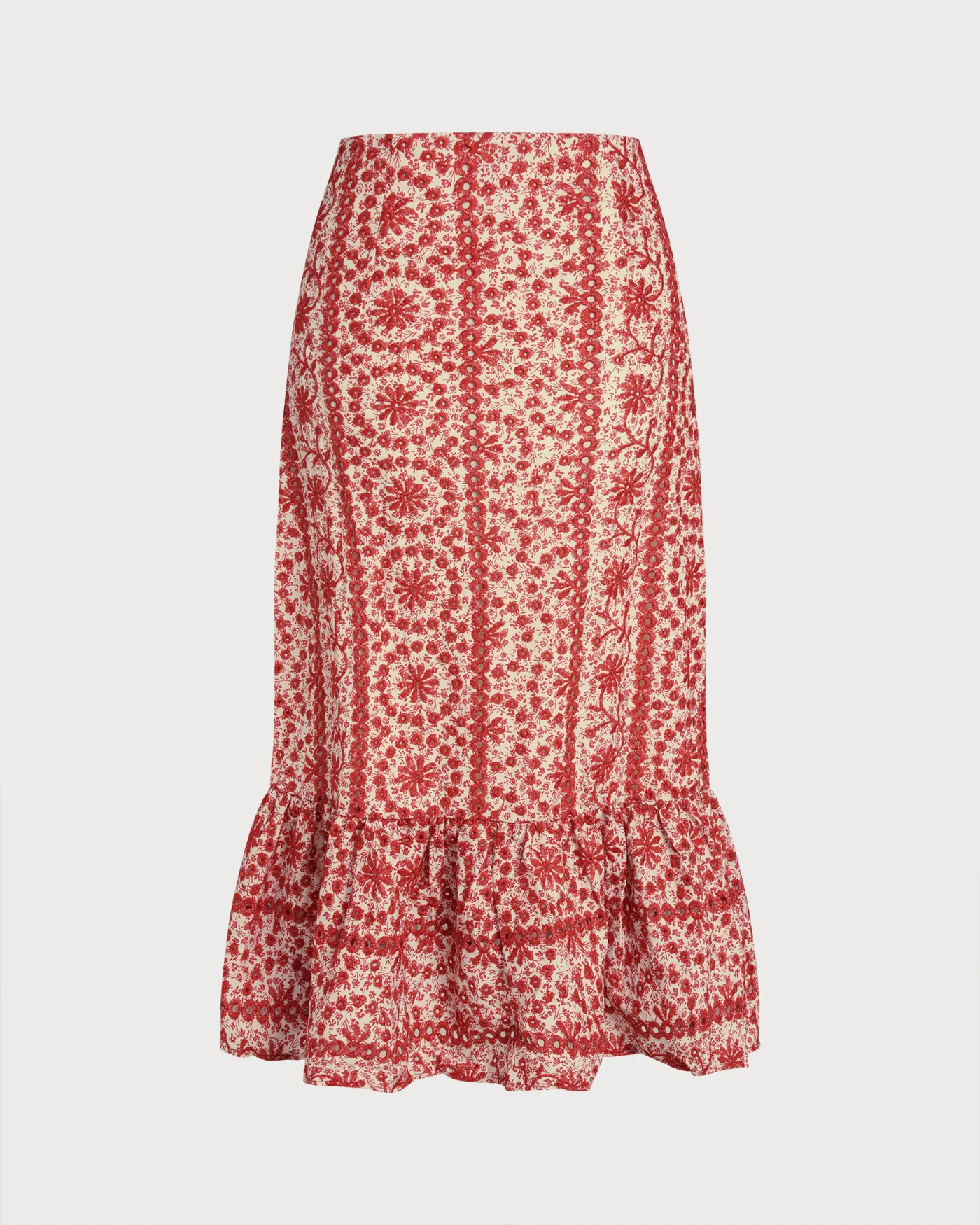 Red Floral Ruched Midi Skirt - Image 5