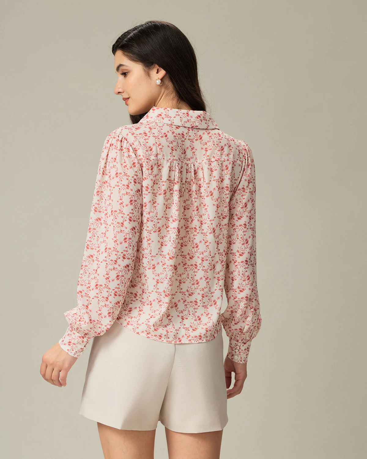 Red Floral Ruched Shirt - Image 3
