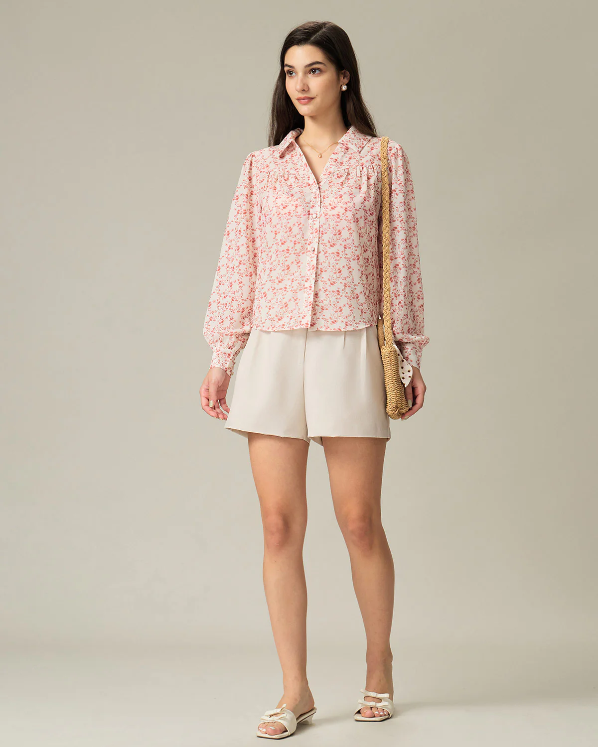 Red Floral Ruched Shirt - Image 5