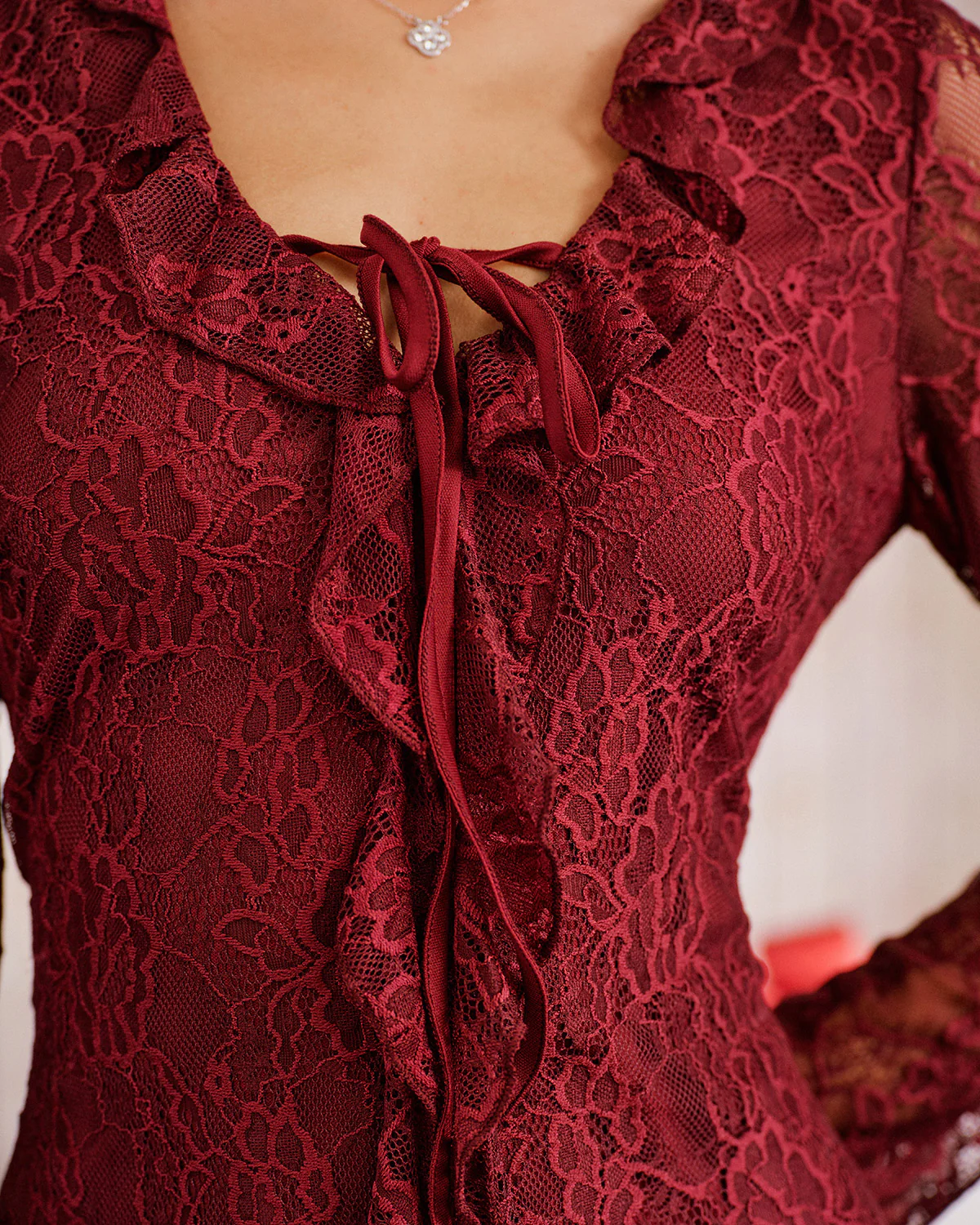 Red Floral Ruffle Mini Dress - Image 3