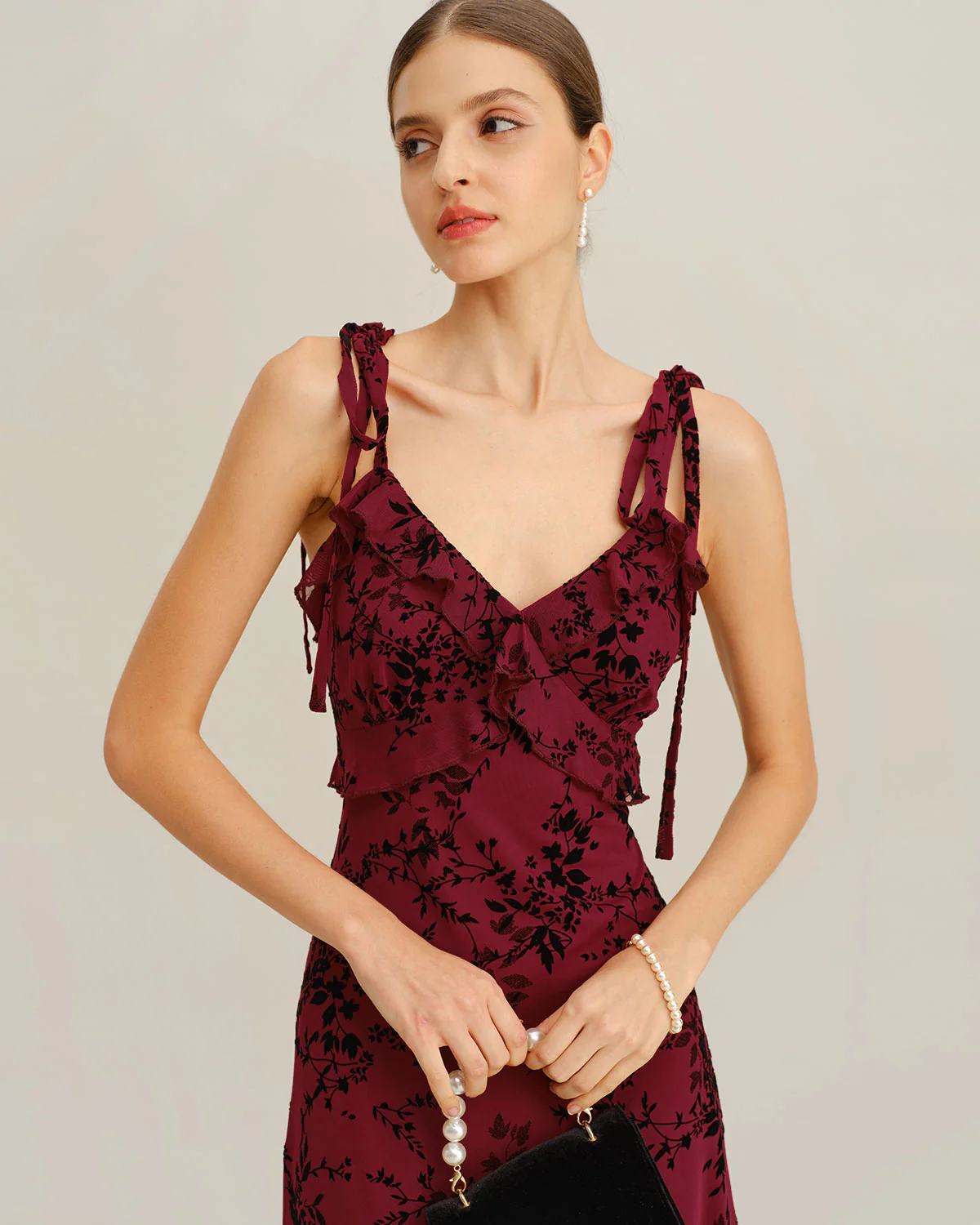 Red Floral Ruffle Slip Midi Dress - Image 2