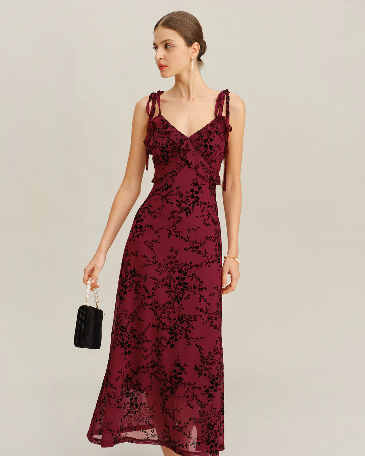Red Floral Ruffle Slip Midi Dress - Image 3