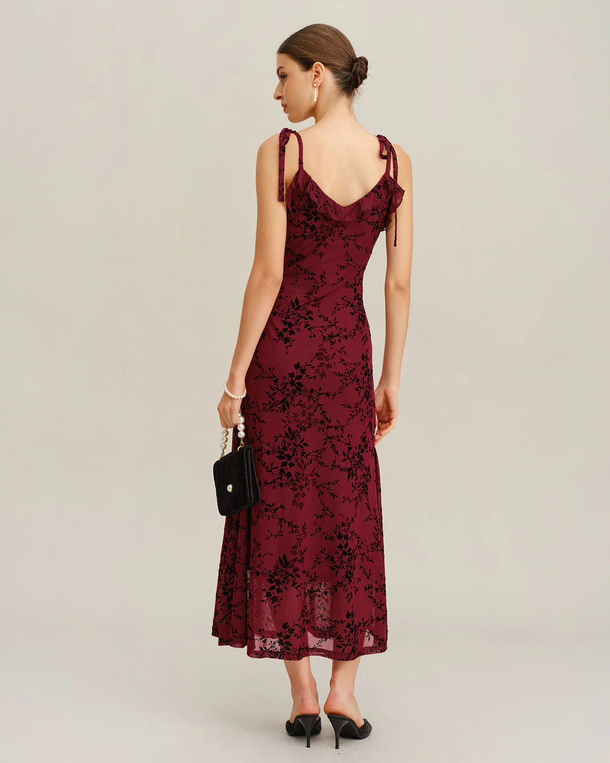 Red Floral Ruffle Slip Midi Dress - Image 5