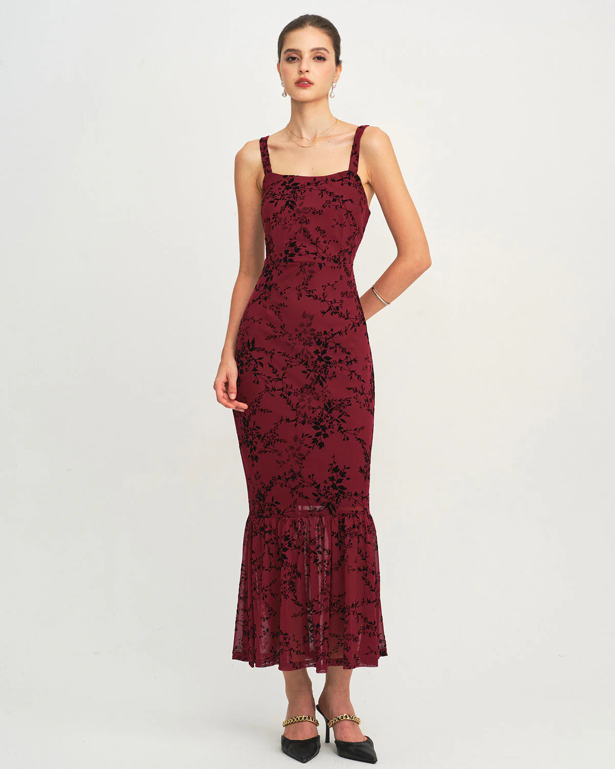 Red Floral Sleeveless Maxi Dress - Image 6