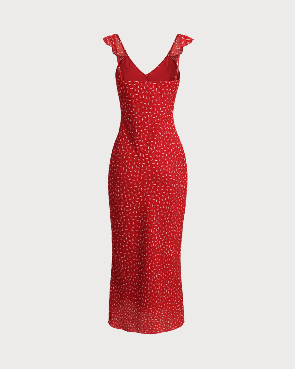 Red Floral V Neck Ruffle Maxi Dress - Image 5