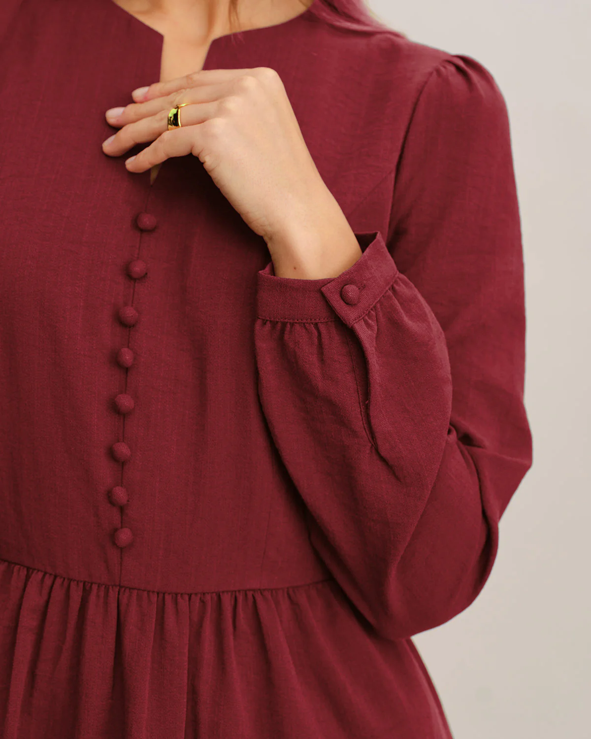 Red French Sleeve A-Line Midi Dress - Image 2