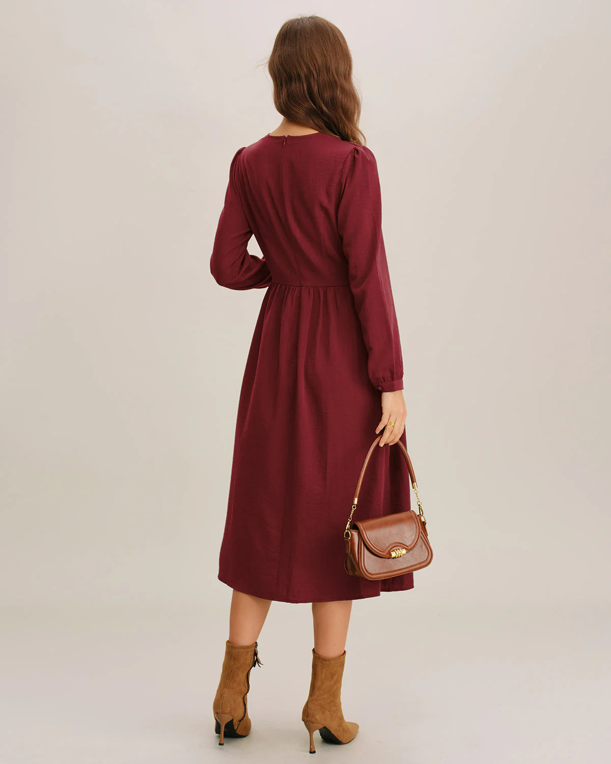 Red French Sleeve A-Line Midi Dress - Image 4