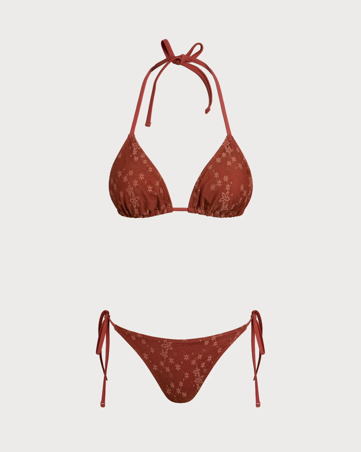 Red Halter Mesh Drawstring Bikini Set - Image 2