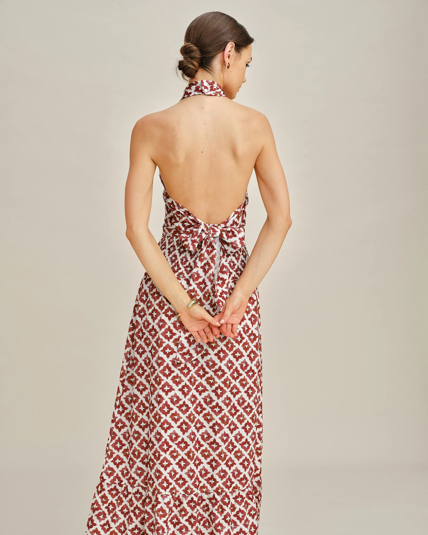 Red Halter Shirred Two-Piece Skirt Set - Image 6