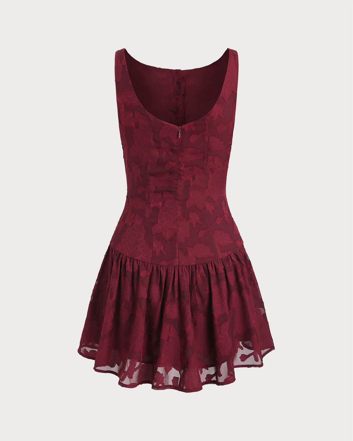 Red Jacquard Boat Neck A-Line Mini Dress - Image 11