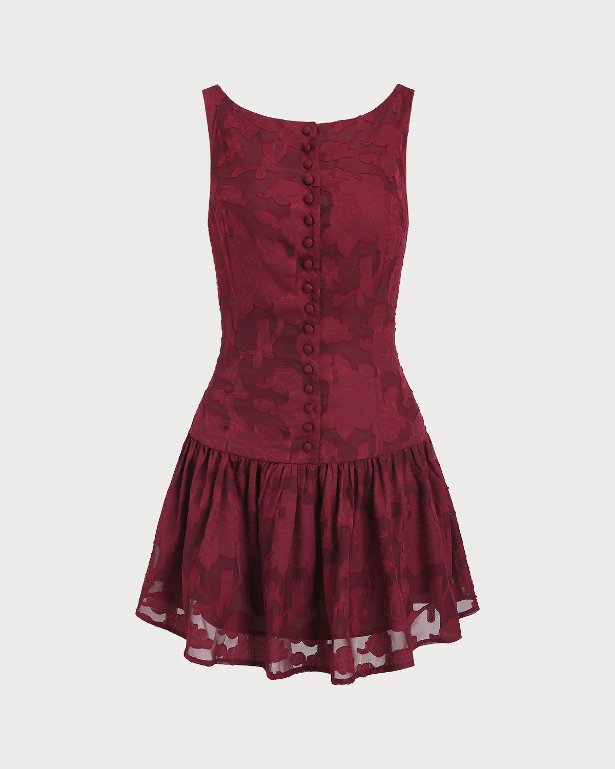 Red Jacquard Boat Neck A-Line Mini Dress - Image 8