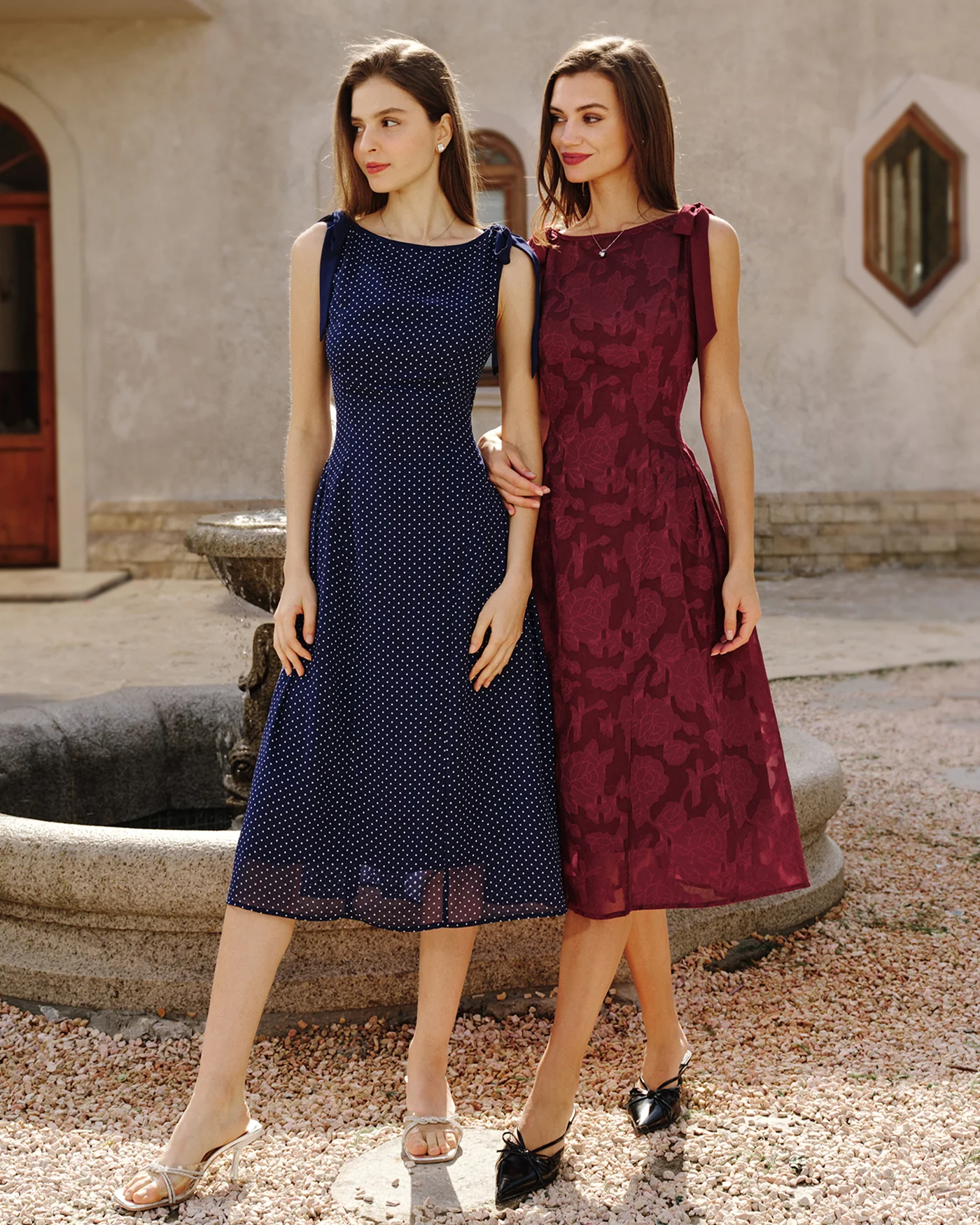 Red Jacquard Chiffon Midi Dress - Image 6