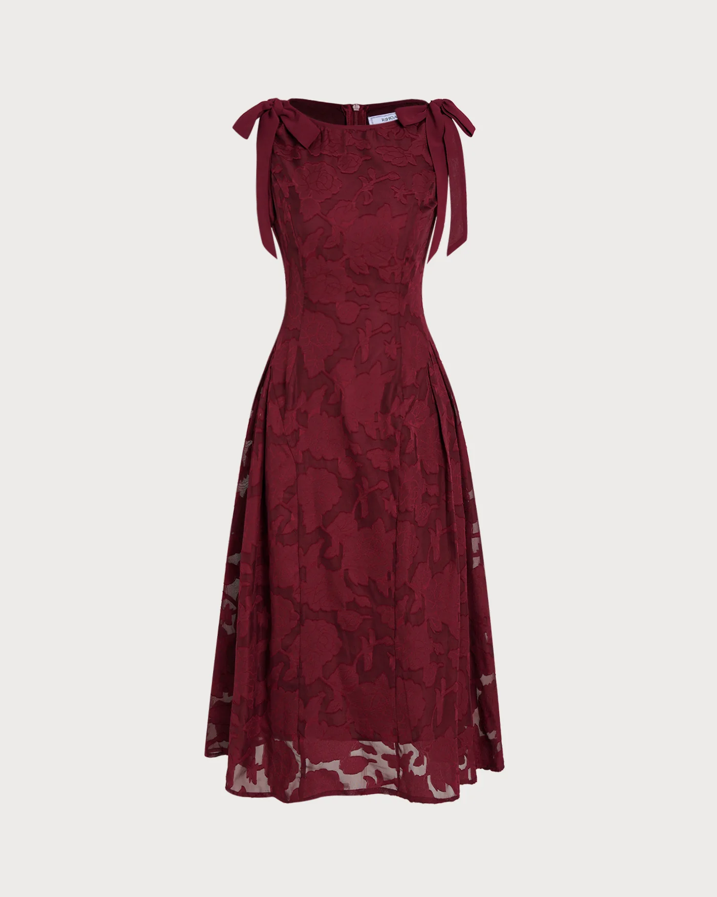 Red Jacquard Chiffon Midi Dress - Image 7