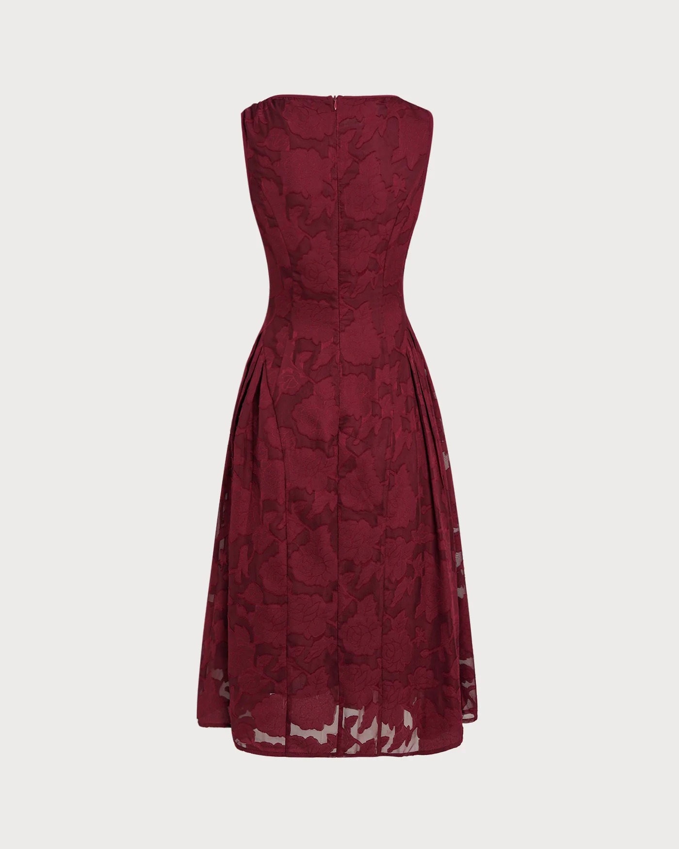 Red Jacquard Chiffon Midi Dress - Image 8