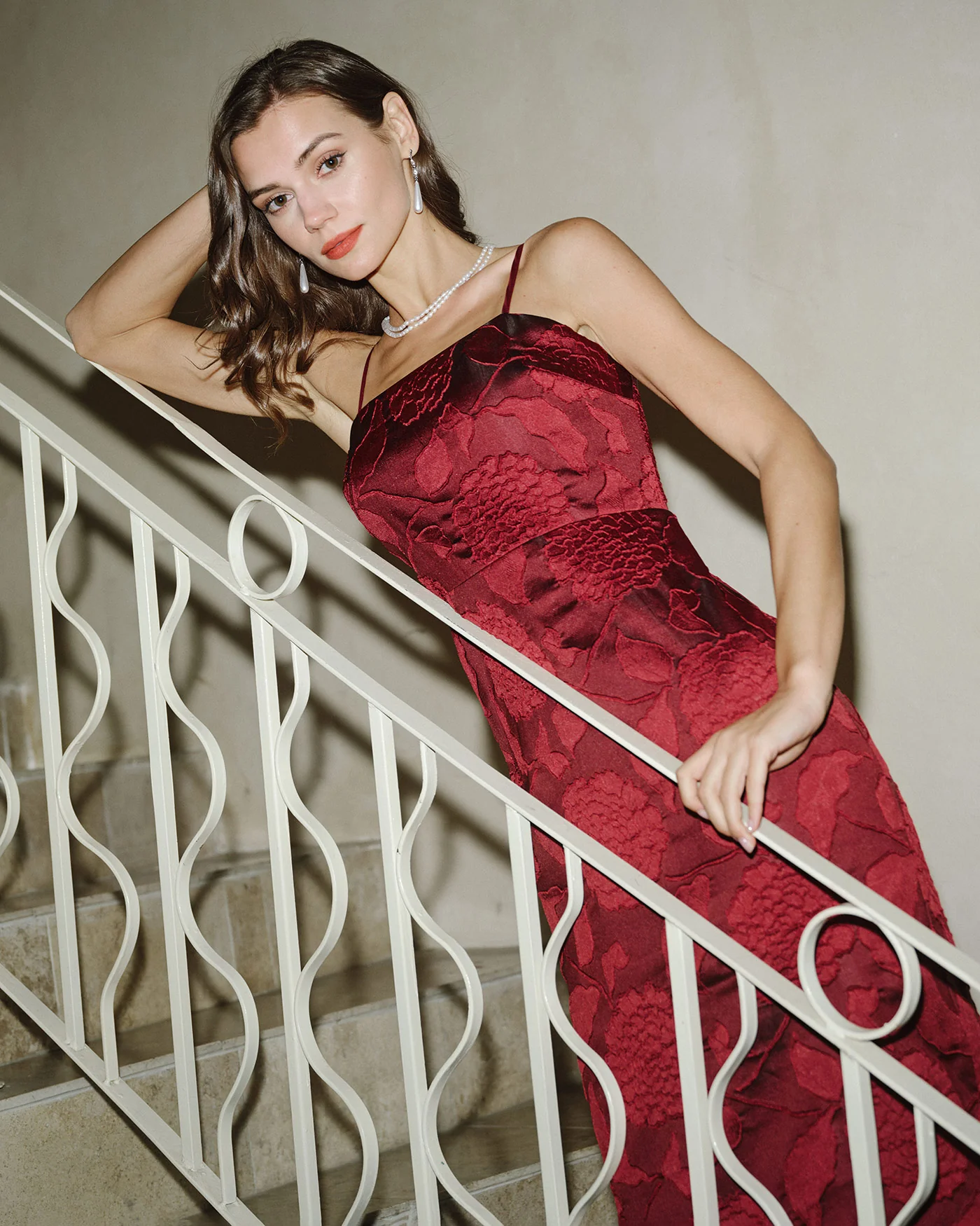 Red Jacquard Maxi Dress - Image 3