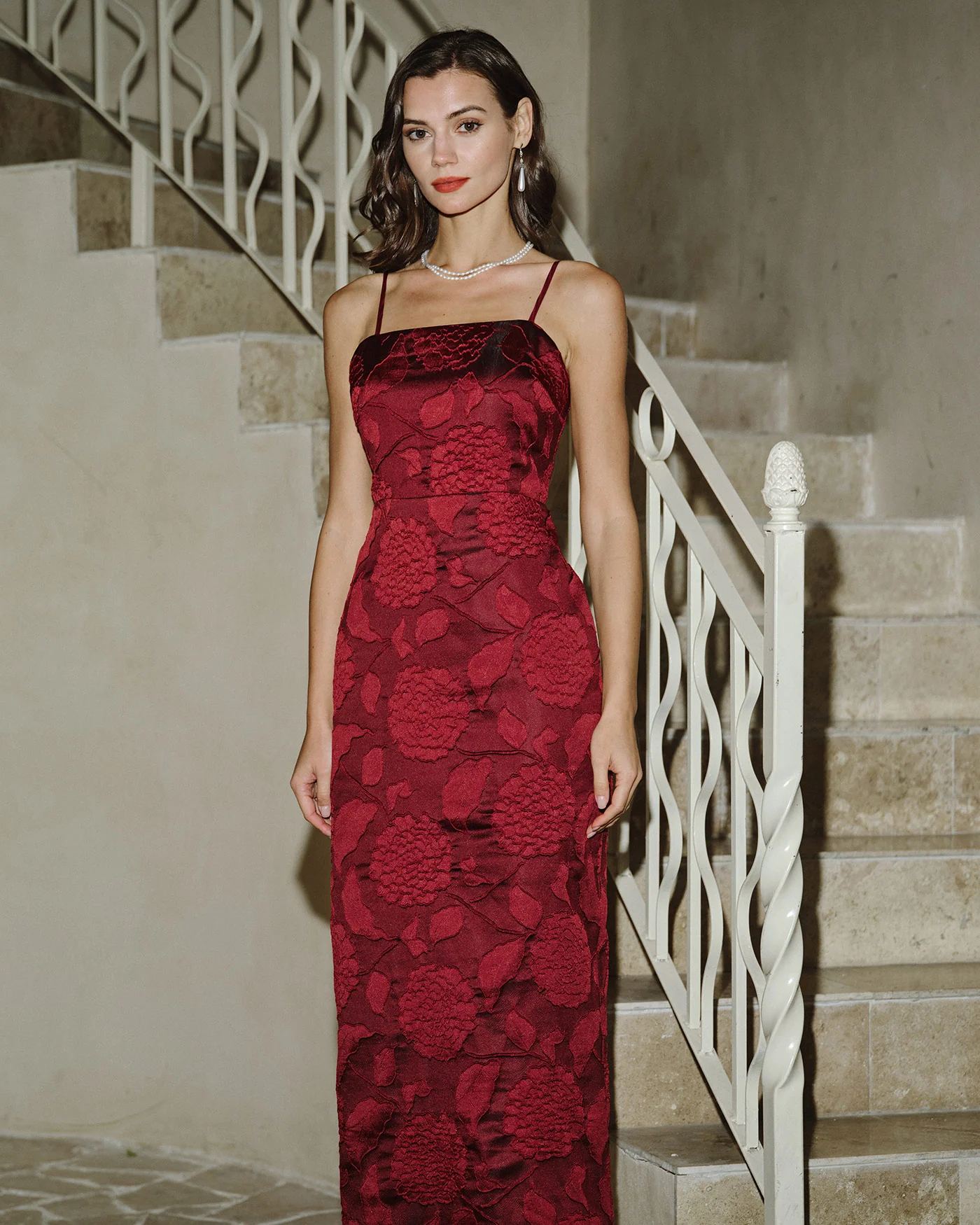 Red Jacquard Maxi Dress - Image 6
