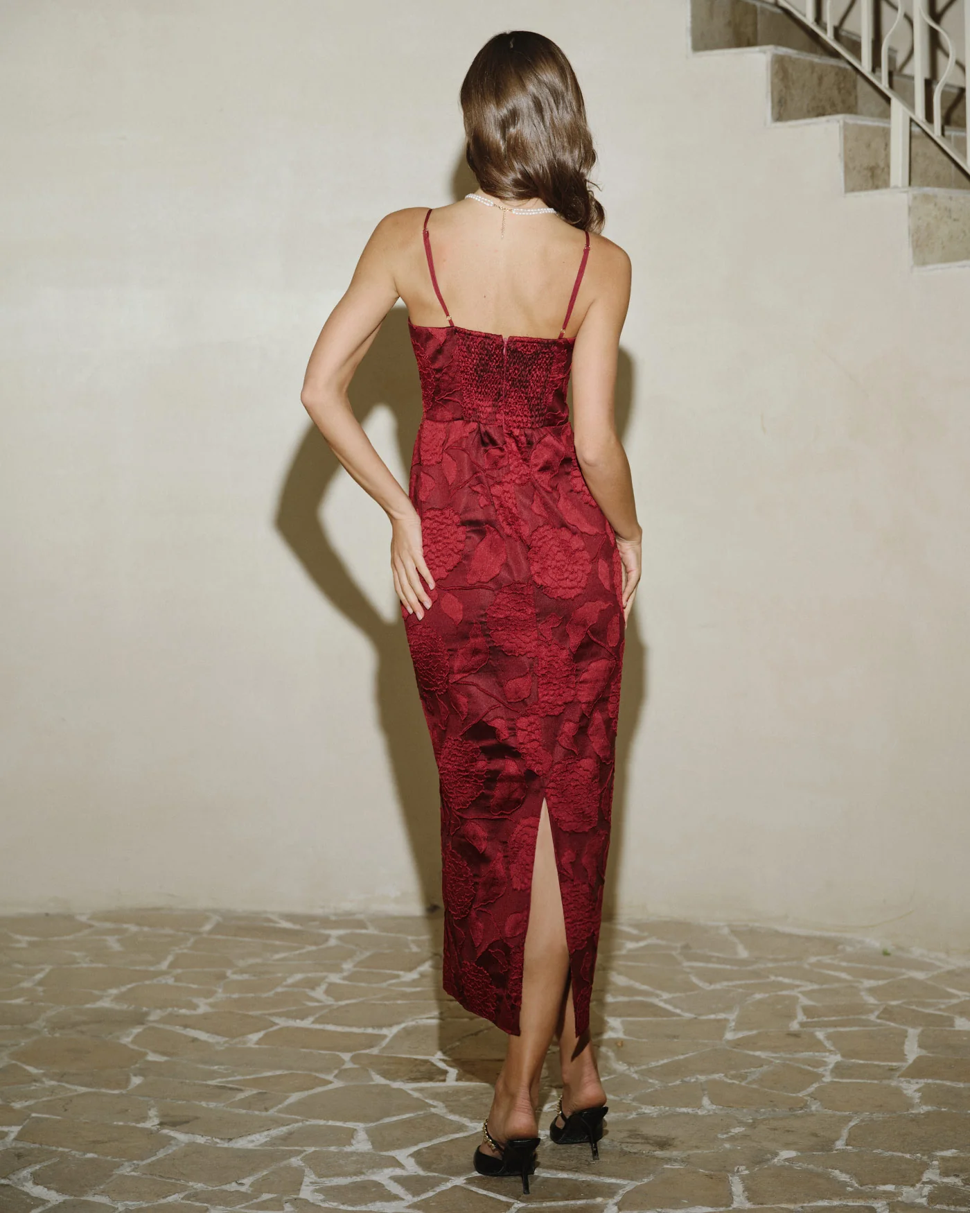 Red Jacquard Maxi Dress - Image 7