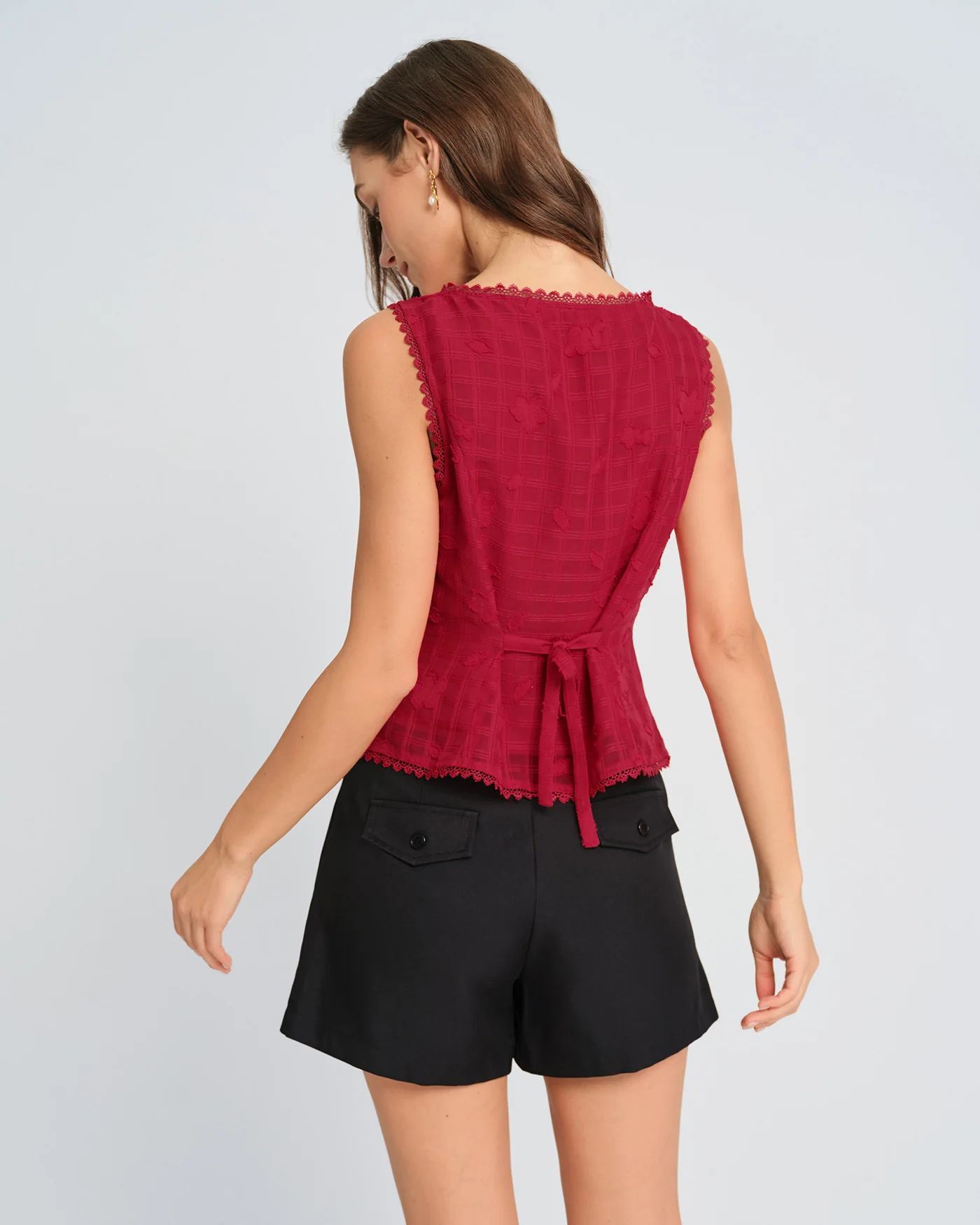 Red Jacquard Round Neck Vest - Image 3