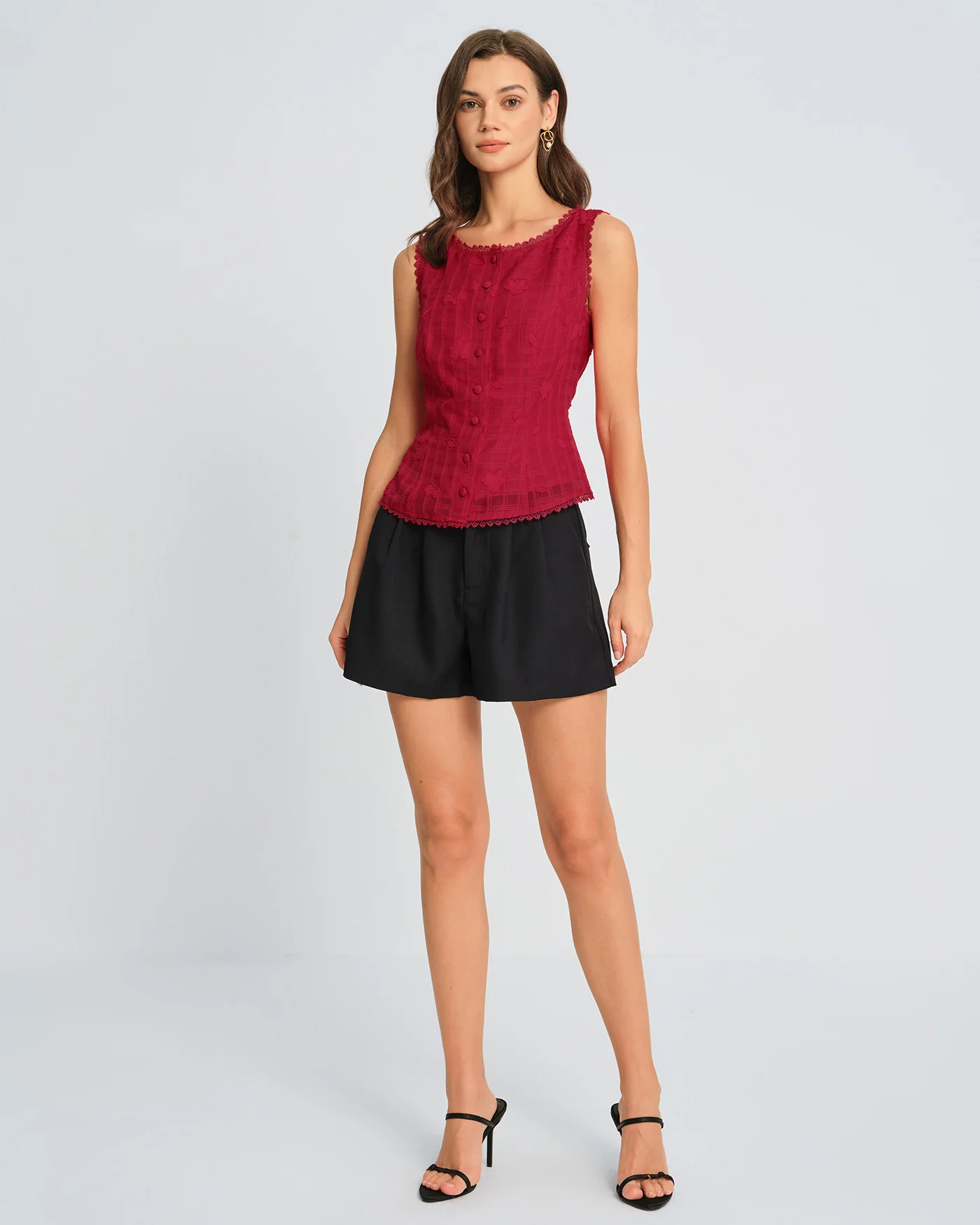 Red Jacquard Round Neck Vest - Image 5