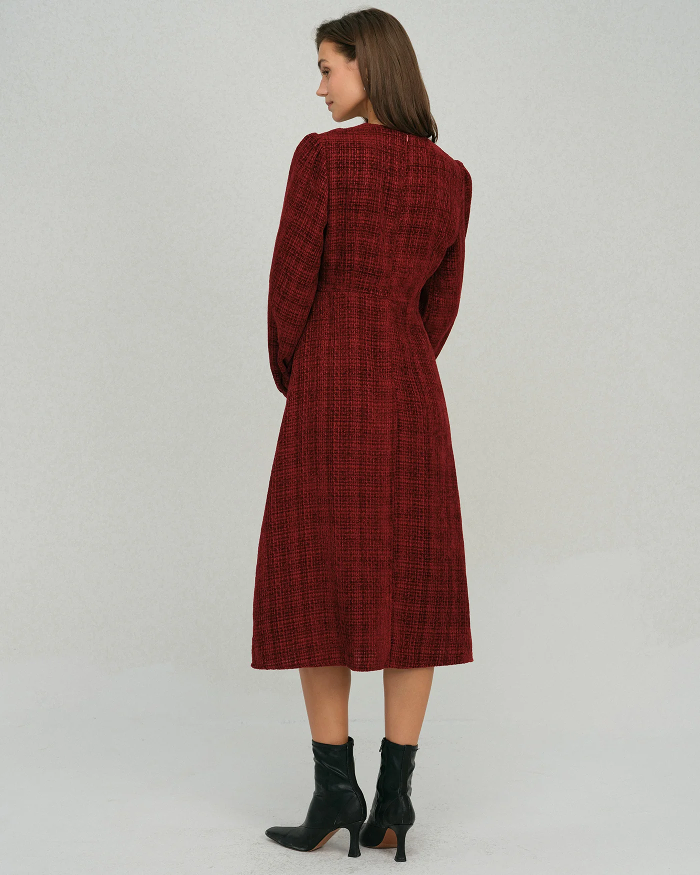 Red Lantern Sleeve A-Line Midi Dress - Image 5