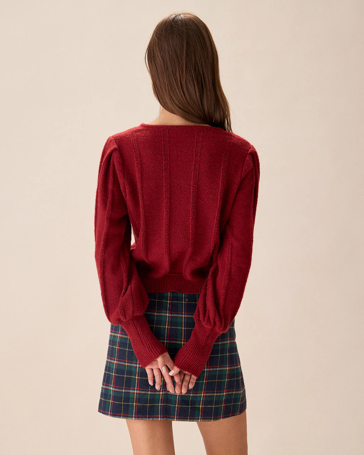 Red Lantern Sleeve Single-Breasted Cardigan - Image 4