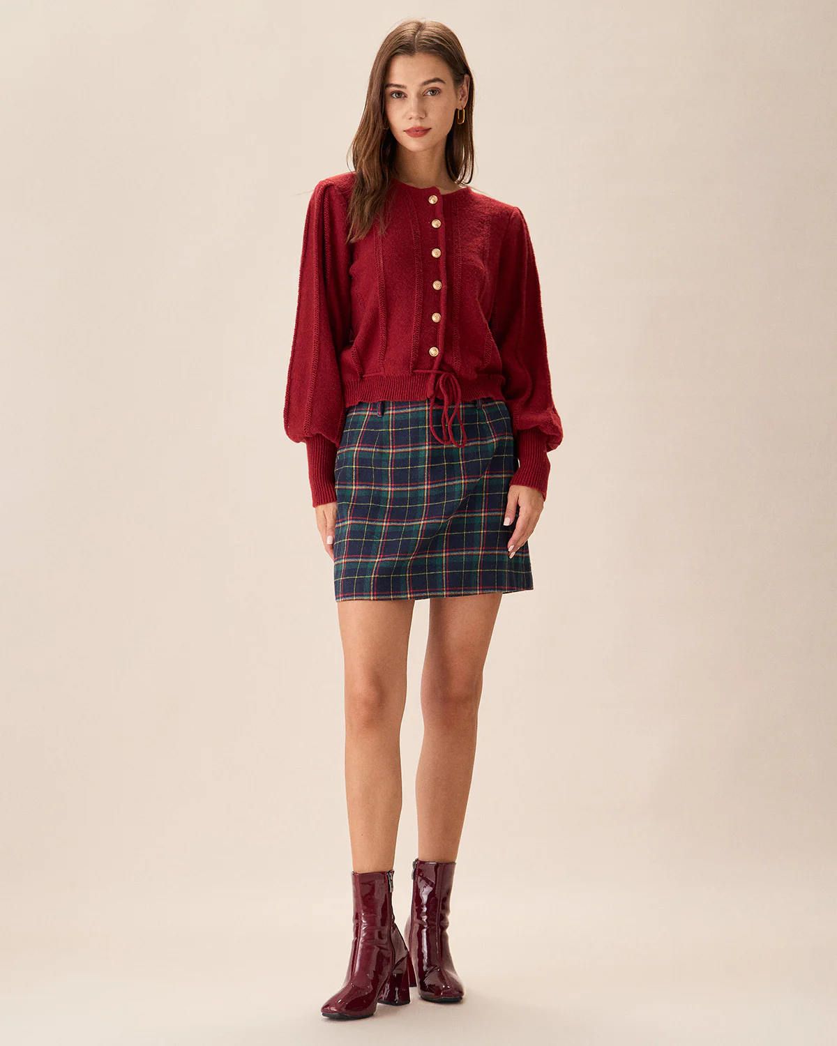 Red Lantern Sleeve Single-Breasted Cardigan - Image 5