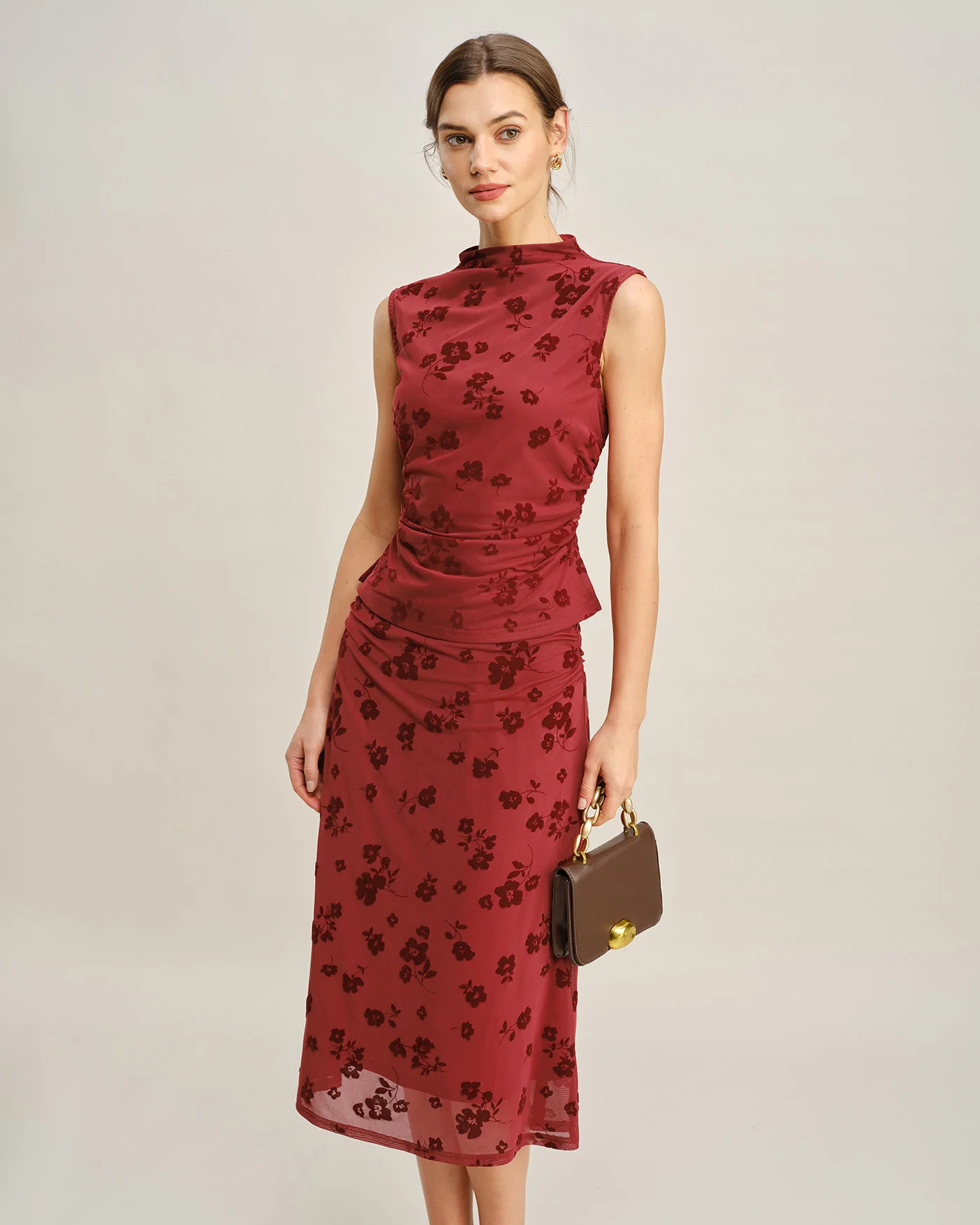 Red Mock Neck Floral Tank Top - Image 2