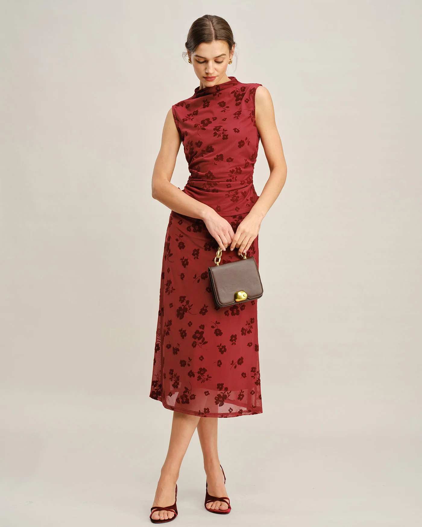 Red Mock Neck Floral Tank Top - Image 5