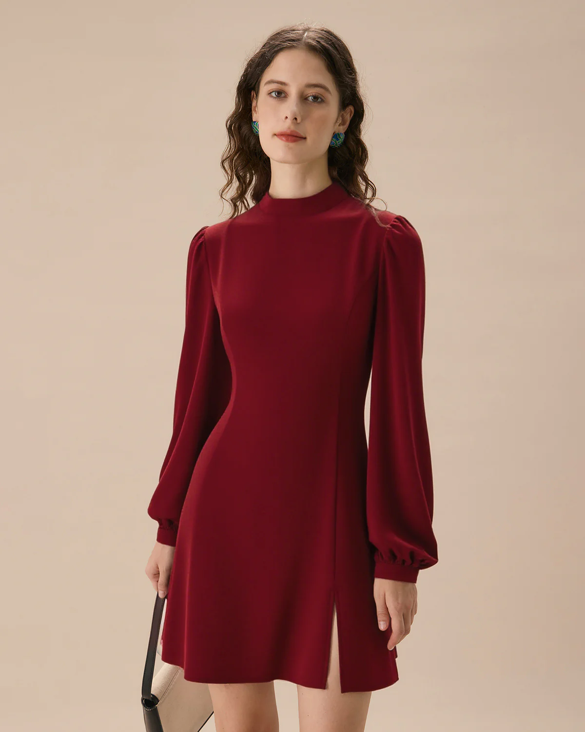 Red Mock Neck See-Through Mini Dress - Image 6