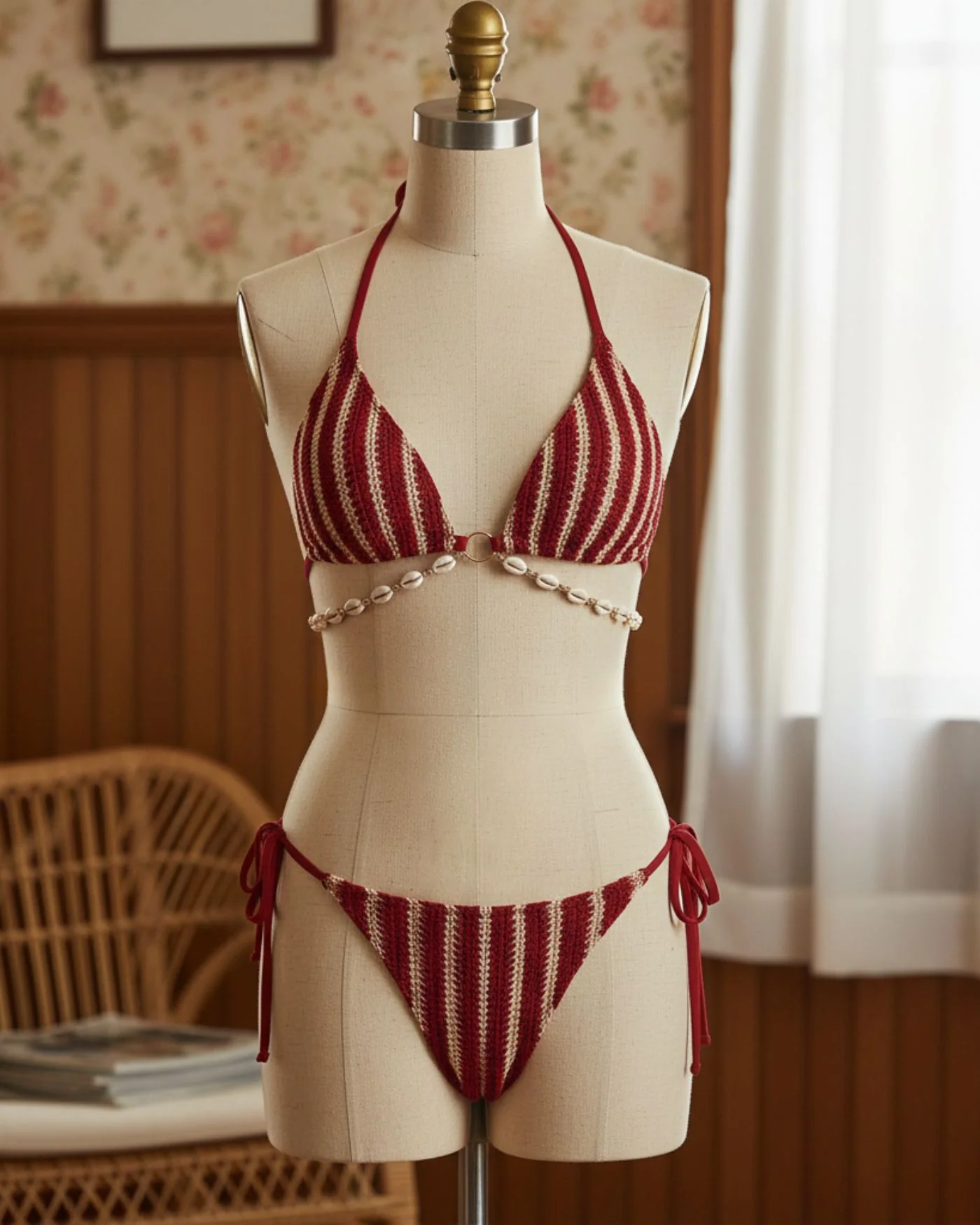 Red O-Ring Contrasting Bikini Set - Image 2