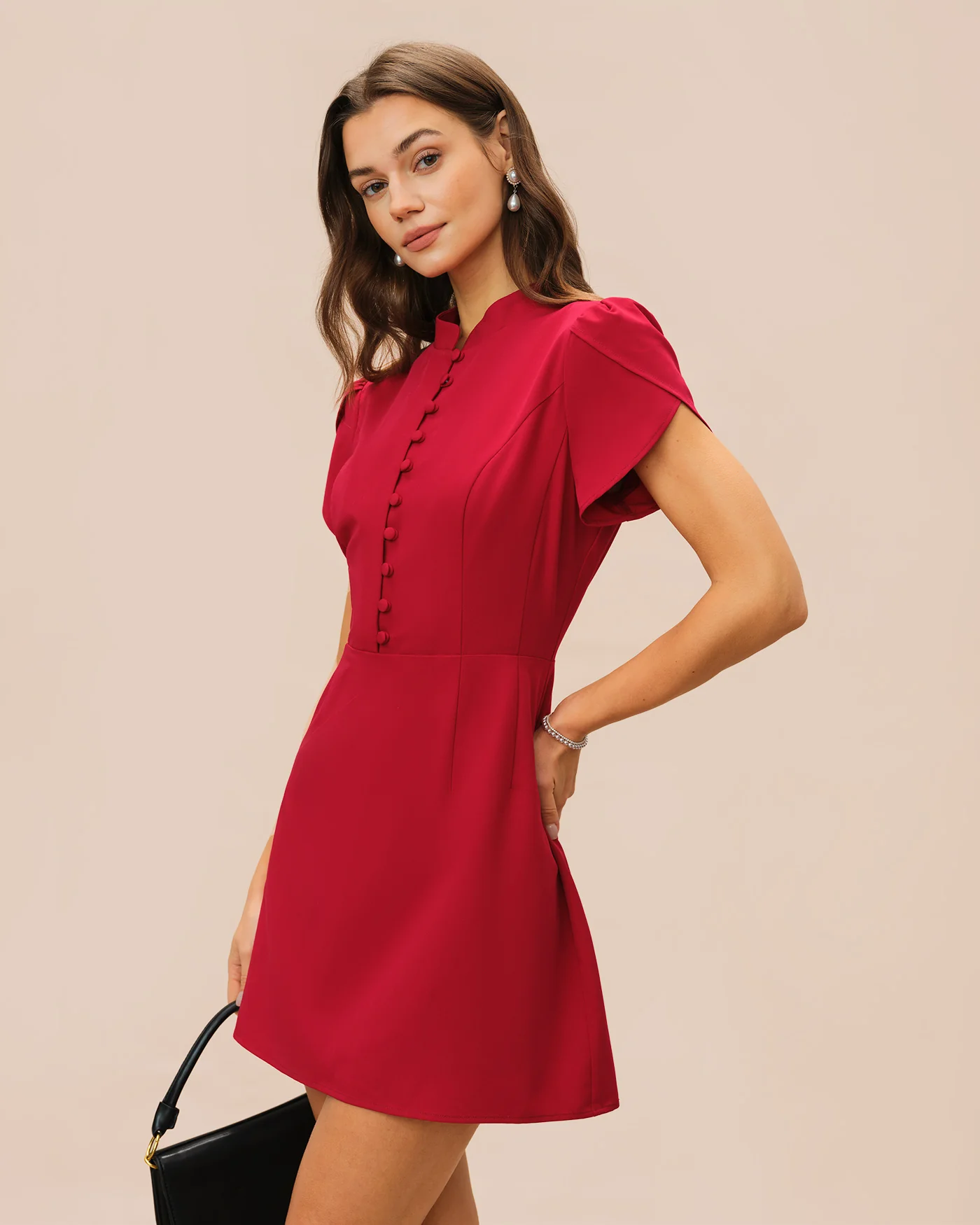 Red Petal Sleeve Mini Dress - Image 3