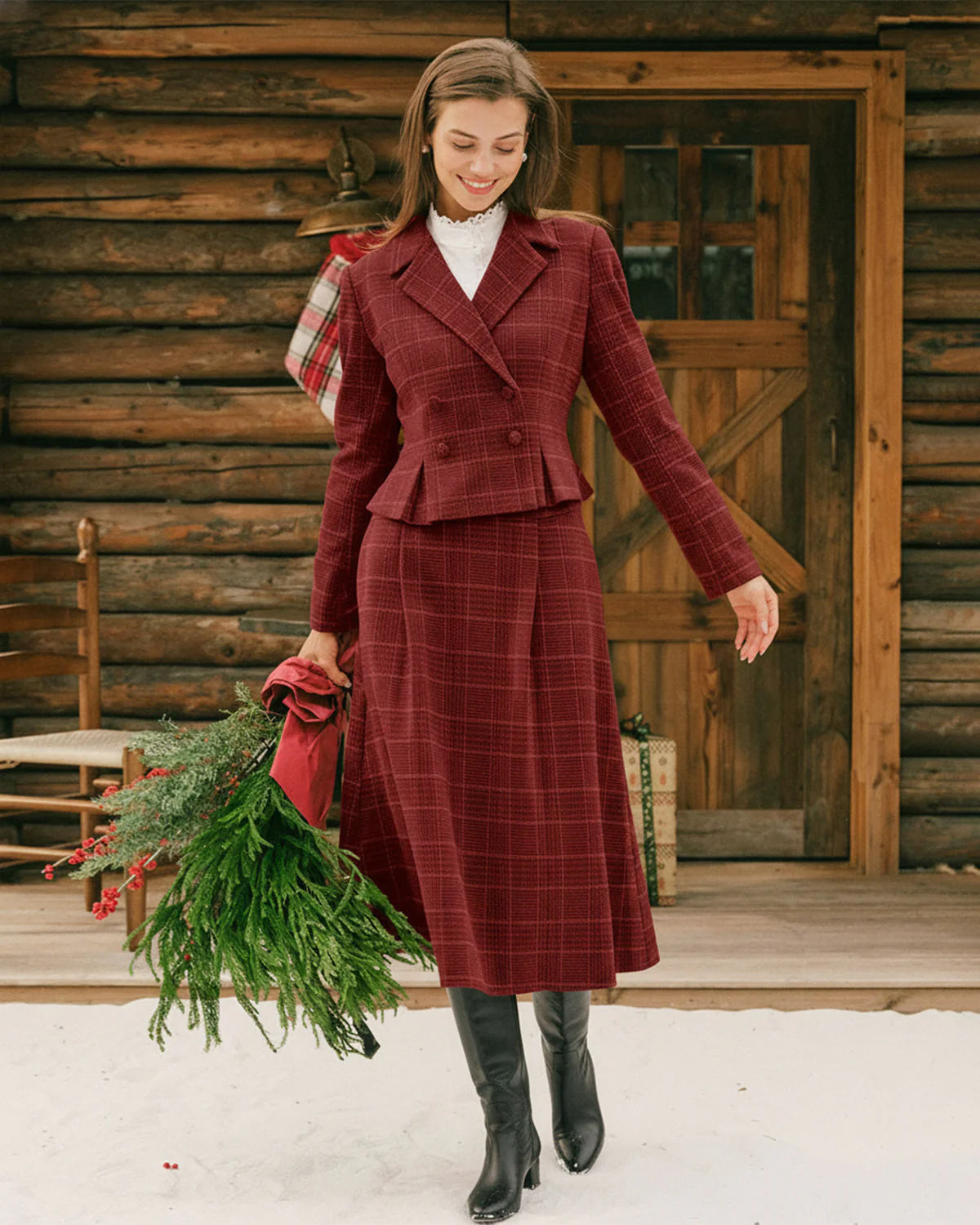 Red Plaid A-Line Midi Skirt - Image 3
