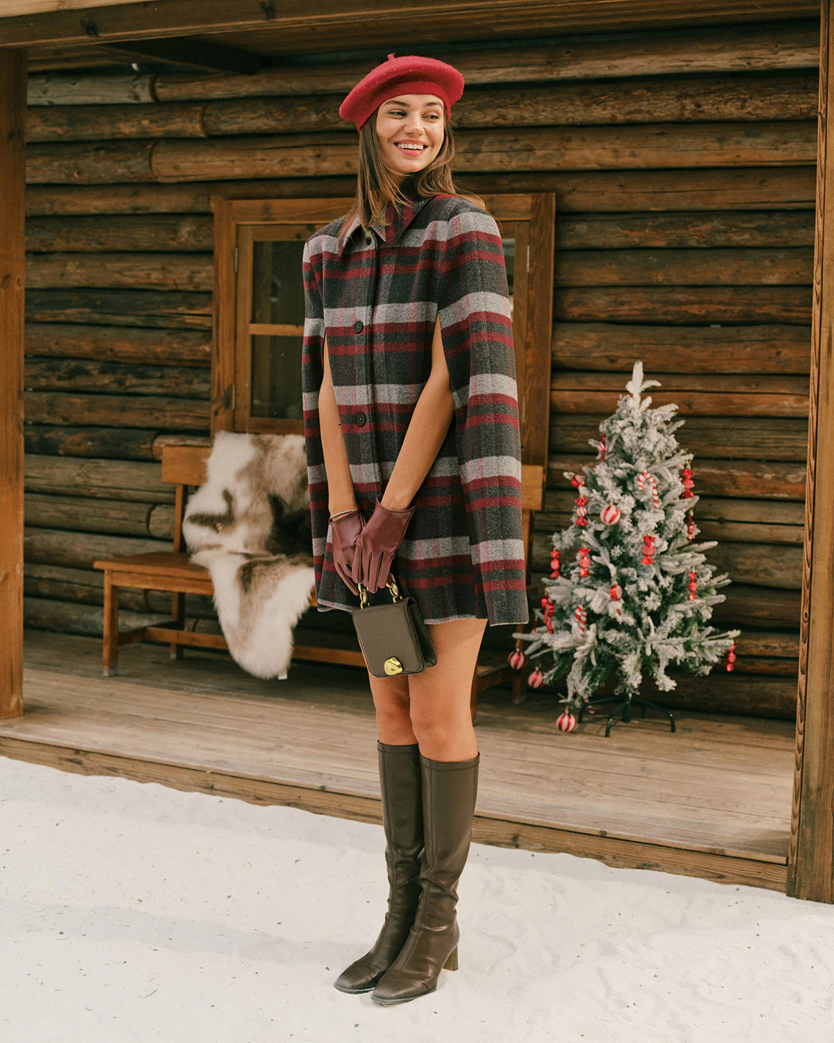 Red Plaid Cape Sleeve Coat - Image 4