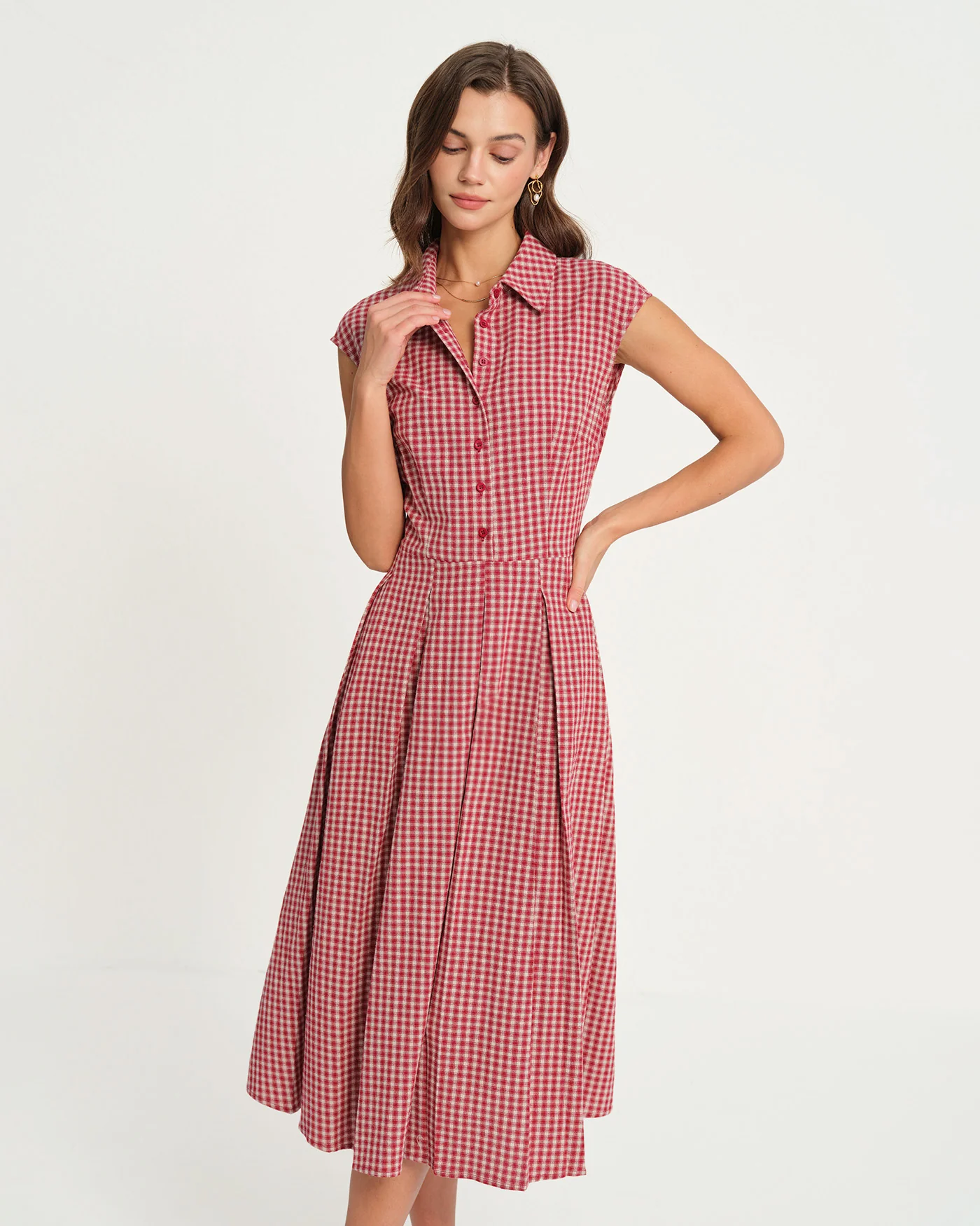 Red Plaid Collar Midi Dress - Image 2
