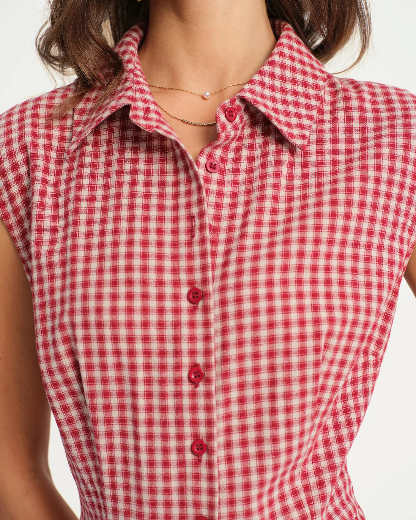 Red Plaid Collar Midi Dress - Image 3