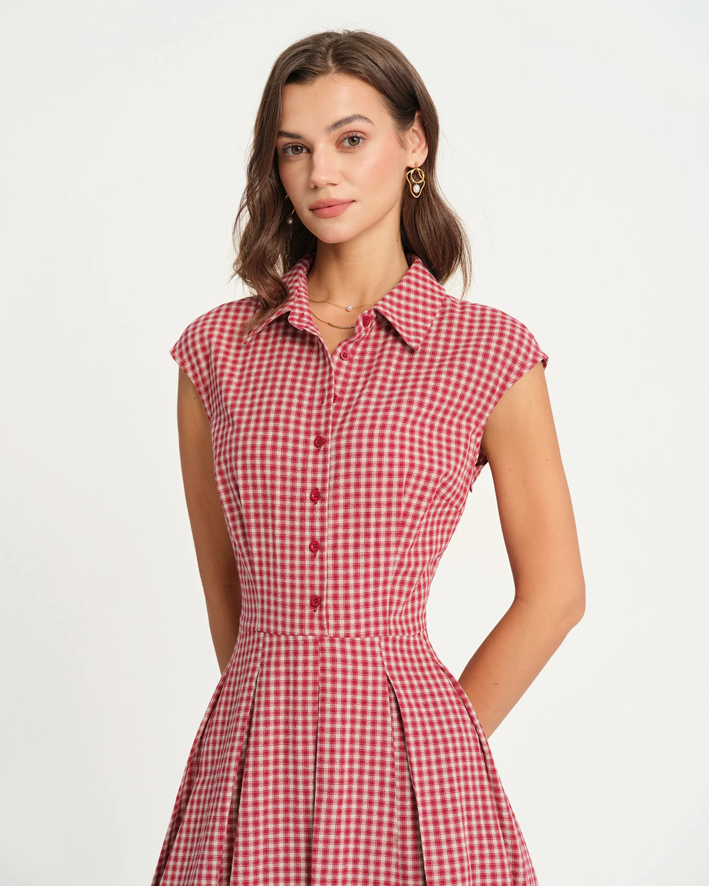 Red Plaid Collar Midi Dress - Image 4