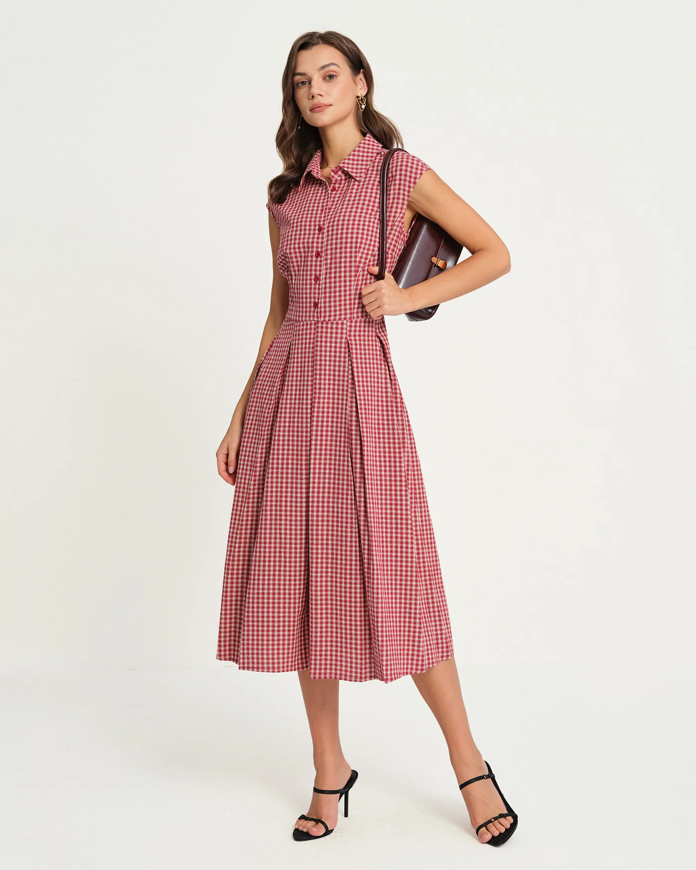 Red Plaid Collar Midi Dress - Image 5