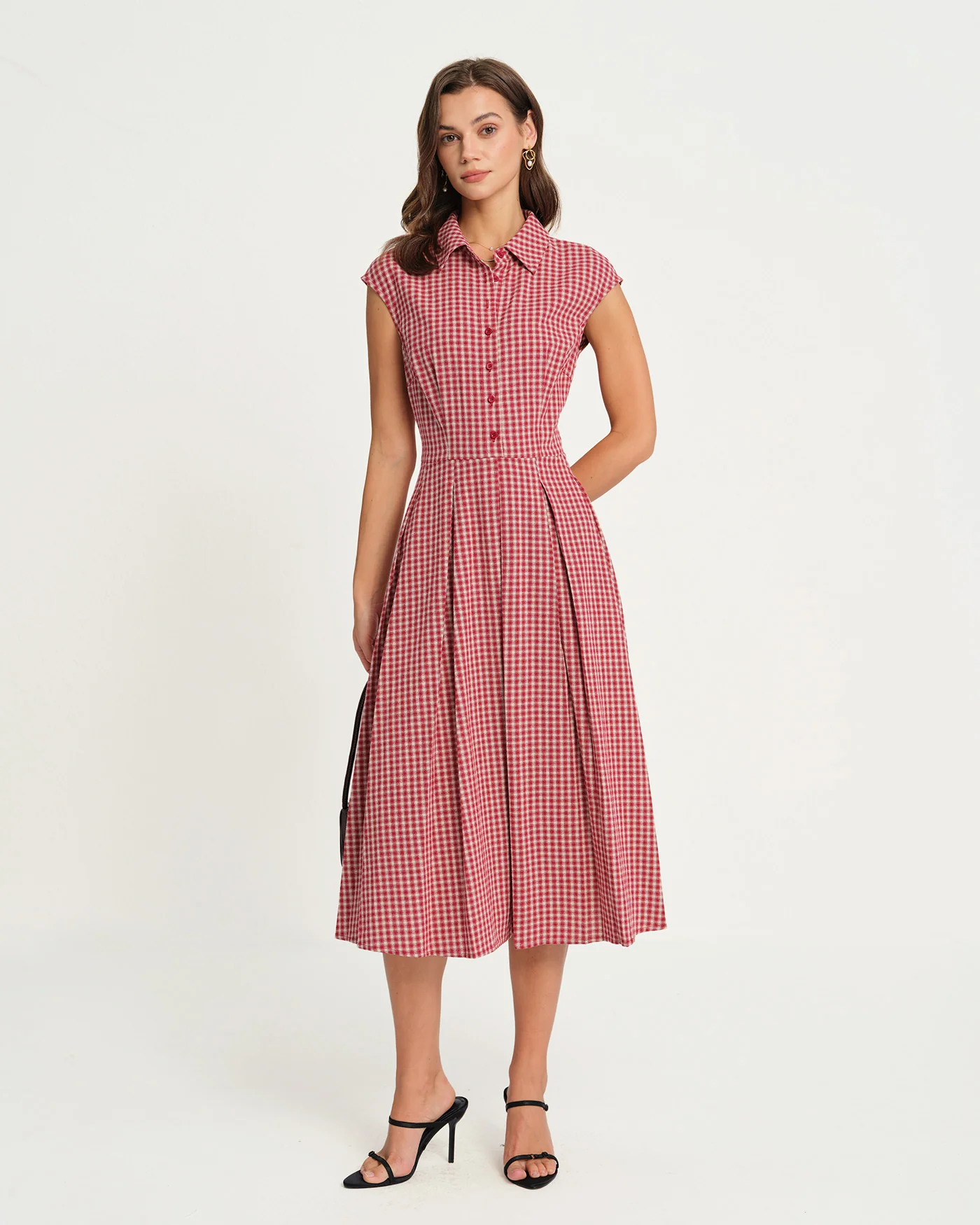 Red Plaid Collar Midi Dress - Image 6