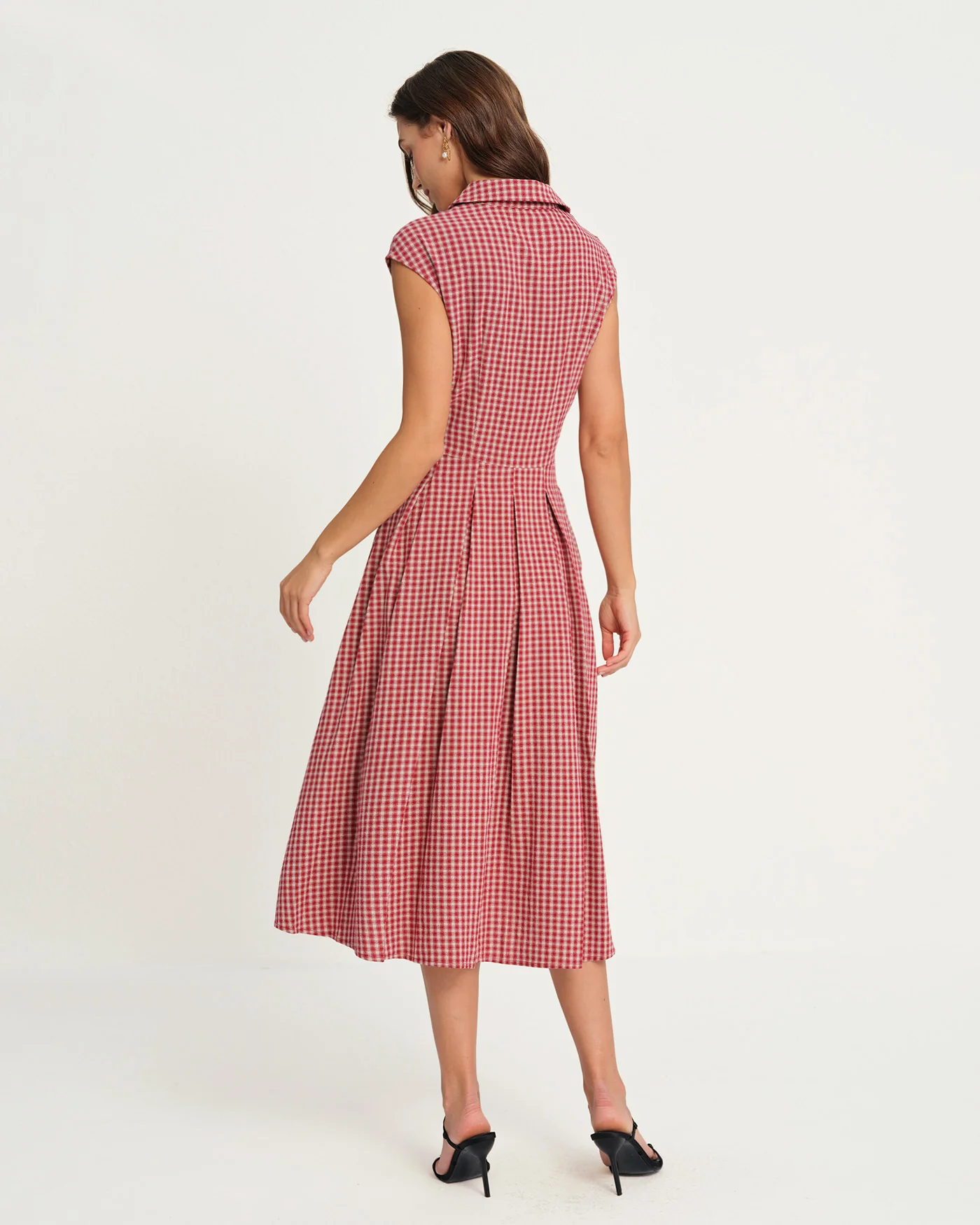 Red Plaid Collar Midi Dress - Image 7