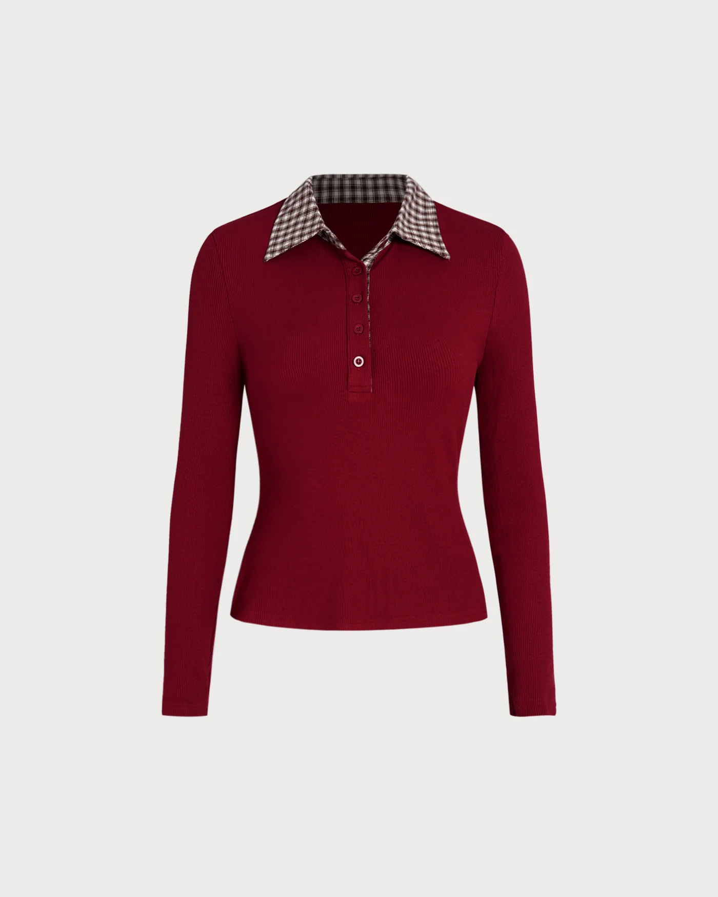 Red Plaid Collar Viscose Tee - Image 8