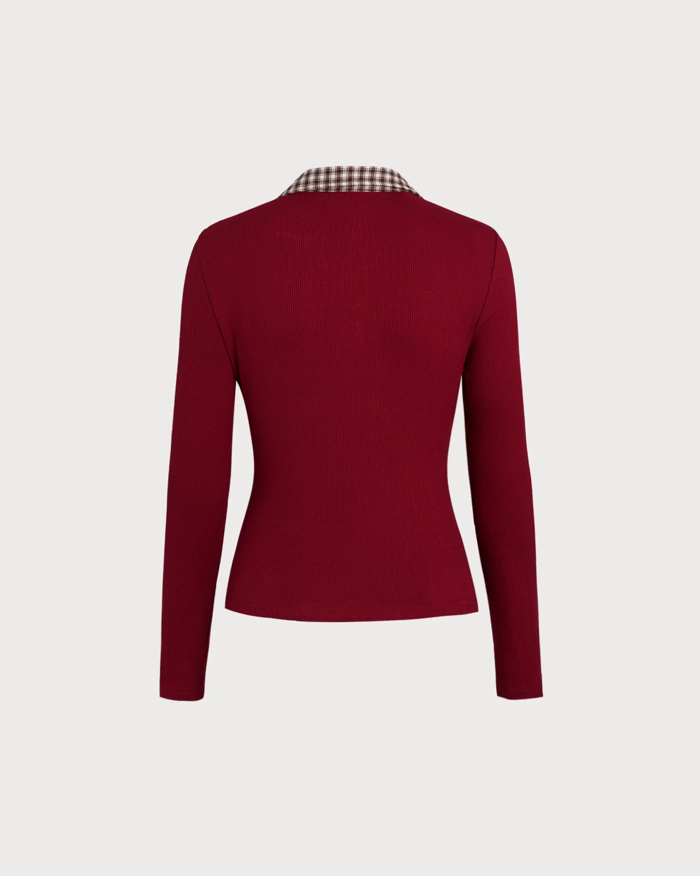 Red Plaid Collar Viscose Tee - Image 9