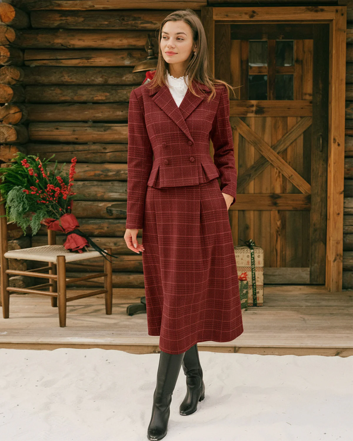 Red Plaid Double Breasted Jacket - Image 4